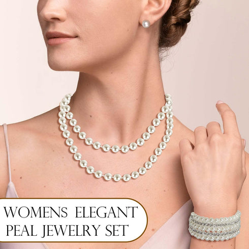 EIELO 16 Pcs Pearl Necklace Earrings Set for Women Simulated Pearl Bracelet Faux Pearl Necklace Dangle Earrings Jewelry Set...