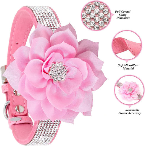 Cute Dog Collar with Bling Rhinestone, Fancy Crystal Diamond Glitter Pretty Jewel Soft Cat Collars for Small Medium Large Breed Dogs Girl Female P...