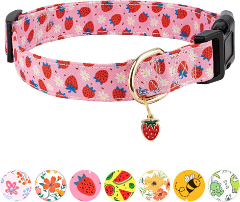 Dog Collar,Personalized Adjustable Cute Puppy Collars for Girl Female Boy Dogs Strawberry Patterned Design,Soft Pet Collar with Safe Buckle for Sm...