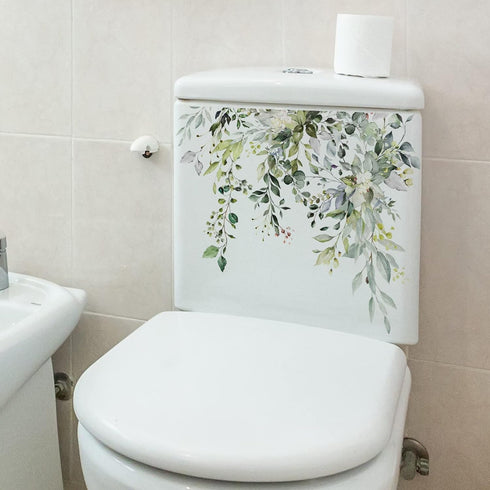 1Pc Beautiful Graffiti Stickers Green Plant Leaves Self-Adhesive Traceless Bathroom Toilet Cover Decor Decal Home Supplies Herbs Toilet Lid Decals...