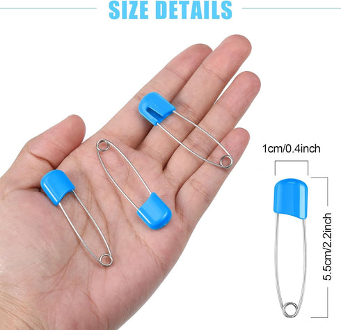 50 Pieces Diaper Pins Safety 2.2 Inch Plastic Head Cloth Diaper Nappy Pins with Locking Closures Stainless Steel with Velvet Bag(Blue)...