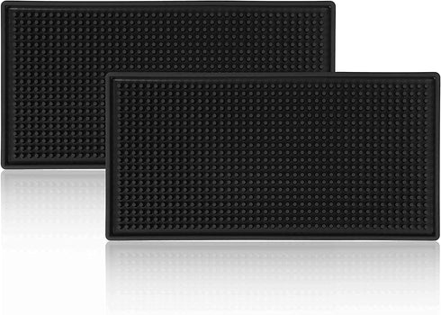 Black Bar Mats Set of 2 (12x6 Inches) | Drying, Durable and Stylish Spill Mats for Bars, Restaurants, Coffee Shops, Bar Mats for Countertop and Ta...