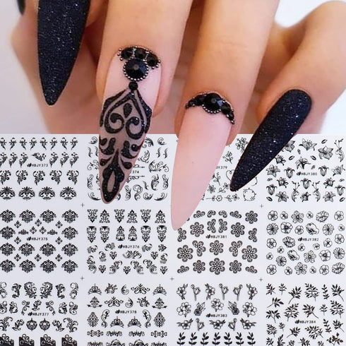 Flower Nail Art Sticker Black Lace Nail Stickers Decals Nail Art Supplies for Acrylic Nail 3D Self Adhesive Sexy Black Lace Flower Nail Design DIY...