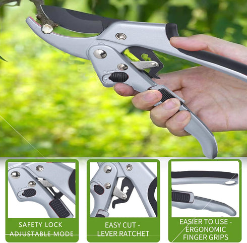 Pruning shears, work 3 times easier, MUSTKING garden clippers (Adjustable - Upgraded - Black)...