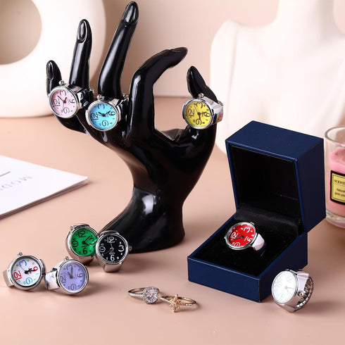 10 Pcs Finger Watches Set Adjustable Ring Watch for Women and Men Creative Elastic Round Quartz Finger Ring Watches...