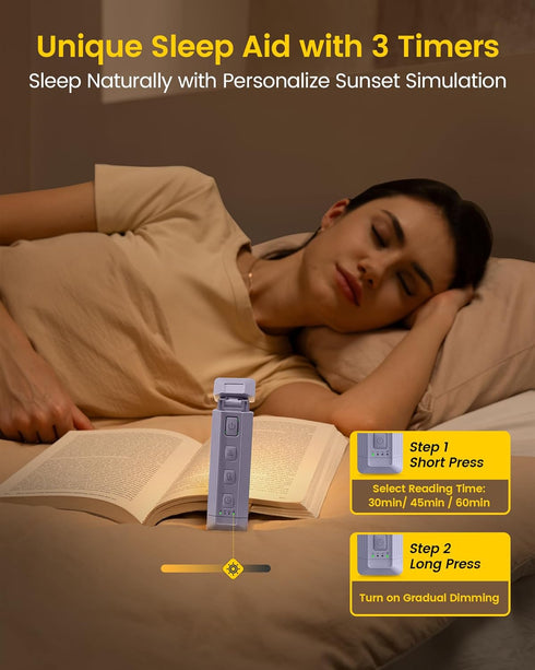 Glocusent Extendable Book Light for Reading in Bed, 5 Enhanced Brightness & 3 Colors with Sleep Aid & Timers, USB Rechargeable Reading Light for B...