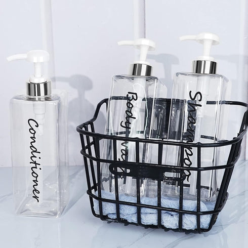 21oz Shampoo Dispenser - Refillable Shampoo and Conditioner Bottles (Clear, Set of 3) - Modern Shampoo Bottles for Shower Soap - Empty Shampoo Con...