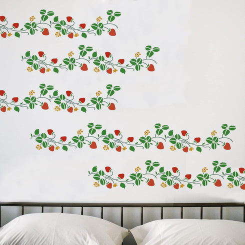 FINGERINSPIRE Strawberry Border Stencil 11.7x8.3inch Reusable Strawberry Vines Drawing Stencil Strawberry Flower Stencil Garden Botanical Stencils...
