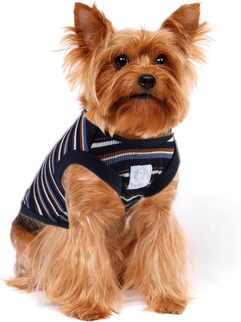 Striped Teacup Pet Dog T-Shirts, 100% Cotton Tank Vest for Small Dogs and Cats, Sleeveless Puppy Clothes for Chihuahua Yorkie Blue Black, Small...