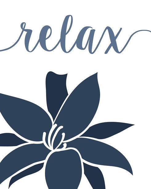Simple Relax Soak Unwind Breathe Navy Blend Floral Prints, 4 (8x10) Unframed Photos, Wall Art Decor Gifts for Home Office Salon Lounge Bathroom Sc...