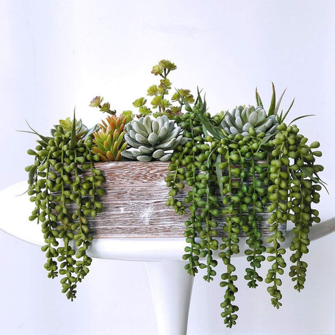 Supla 4 pcs Artificial Hanging Succulents Faux Burro's Tail Picks Trailing String of Pearls Succulent Greenery Sprays 13.4" L for Basket Planter C...