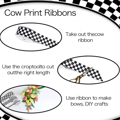 3 Rolls Black Grosgrain Ribbon White Checkered Printed Ribbon?15 Yards Crafts Racing Car Theme Printed Checkered Ribbon?Plaid Buffalo Ribbon?for R...