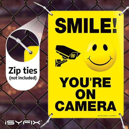 iSYFIX Smile You're on Camera Signs for Business – 1 Pack 7x10 Inch – 100% Rust Free .040 Aluminum Sign, Laminated for UV, Weather, Fade Resistanc...