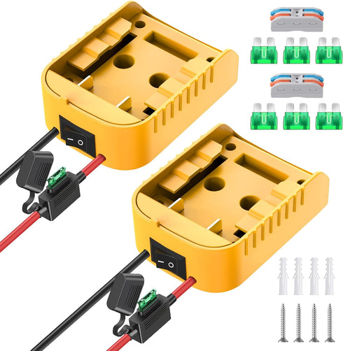 2 Pack Power Wheels Adapter for Dewalt 20V Battery Adapter with Switch, Fuse & Wire Terminals, 12AWG Wire, Power Wheels Battery Converter Adapter ...