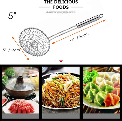Best Utensils Asian Kitchen Stainless Steel Spider Strainer Professional Wire Skimmer with Spiral Mesh (5-Inch Strainer Basket)…...