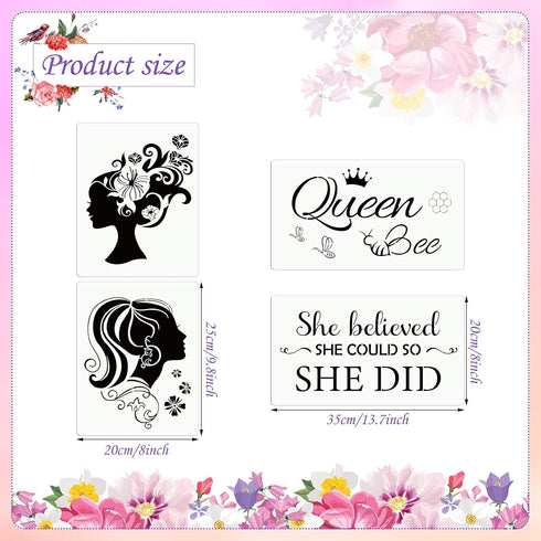 14 Pieces Women Painting Stencil Face Painting Stencil on Canvas Art Stencil Paper Transfers Inspirational Quote Reusable Craft Template Painting ...