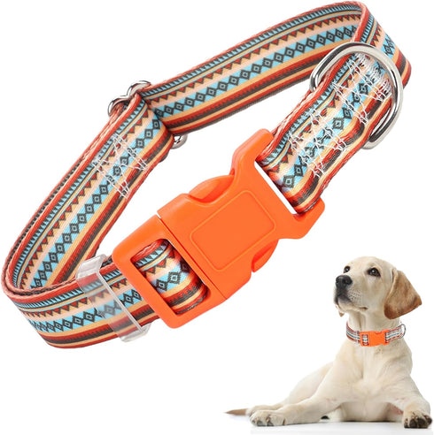 Orange Dog Collar for Large Dogs, Cute boy Girl Dog Collar with Tribal Ethnic Aztec Patterns,Adjustable Comfy Soft Dog Collar Pet Cat Collar for X...