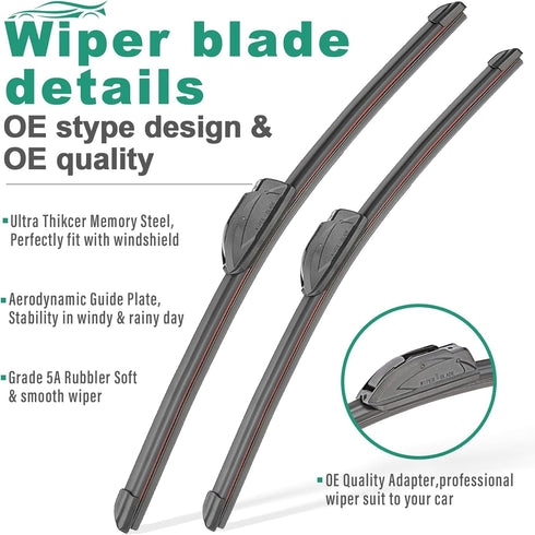 Windshield Wiper Blades,Car Wipers Blade 22X18 Inch with Premium Rubber and Stable Base Design,OEM Quality Wiper Clear Quiet and Durable Auto Repl...