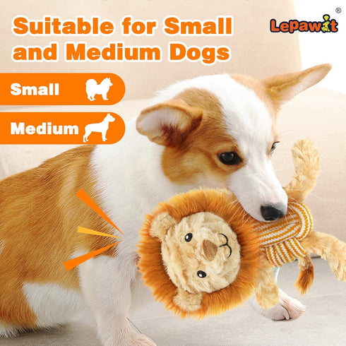 Squeaky Dog Toys, Cute Lionet with Rope for Teething, Sturdy Dog Chew Toys for Small and Medium Dogs...