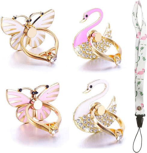 4 Pack Phone Ring Stand, Diamond Bling Butterfly Cell Phone Kickstand Grip, 360 Rotation Universal Multi Angle Metal Phone Ring Holder (2 Butterfl...