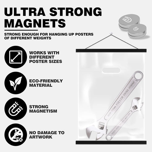 Ywlake Magnetic Poster Hanger, 32x24 32x48 32x23 Poster Frame Wood Wooden Magnet Print Posters Dowel Scroll Hanger Hangers Hanging Kit for Walls M...