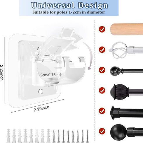 2PCS No Drill Curtain Rod Brackets No Drilling Self Adhesive Curtain Rod Holder Hooks Nail Free Adjustable Curtain Rod Hooks Curtain Hangers for B...