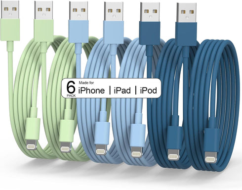 Apple MFi Certified 6Pack iPhone Charger - 3/3/6/6/6/10 FT Lightning Cable USB High Speed Nylon Braided Fast Charging Cord Compatible for iPhone 1...