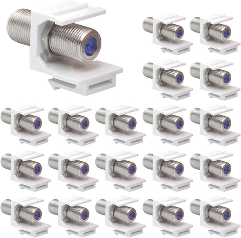 VCE Coax Keystone Jack Insert 20-Pack, 3GHz Coaxial Cable Connector, F-Type RG6 Cable Extender Female to Female for Wall Plate and Patch Panel, Ni...
