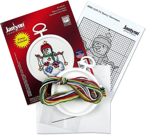 Janlynn 1143-31 18 Count Mini Counted Cross Stitch Kit, 2.5-Inch, Round, Starry Snowman...