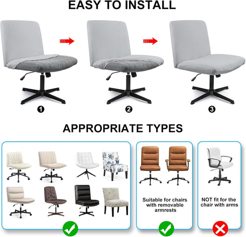 Armless Criss Cross Office Desk Chair Cover Slipcover,Accent Mid Back Wide Swivel Task Vanity Slipper Chair Protector Stretch Removable without Ar...