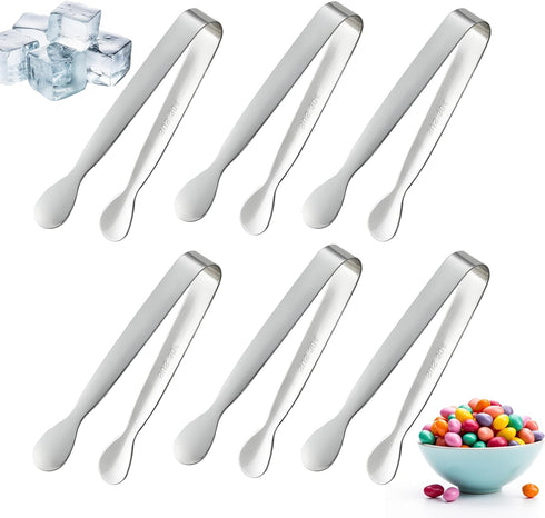 6PCS Mini Small Tiny Tongs, 4.25Inch Stainless Steel Small Tongs for Serving Food, Durable Kitchen Metal Tongs for Ice, Salad, Toaster, Desserts, ...