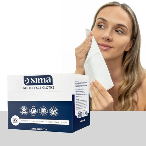 Sima Disposable Face Towels for Drying - 100% Cotton Face Wipes 50 Pack - Biodegradable Makeup remover for sensitive Skin, Gentle Clean facial clo...