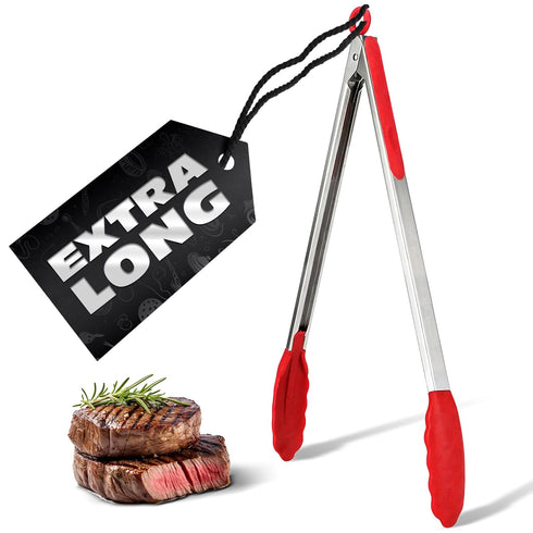 Extra Long Tongs for Cooking & Grilling 17.3" - Heat-Resistant Kitchen Tongs with Silicone Tips for Convenient Flipping Food on BBQ - Stainless St...