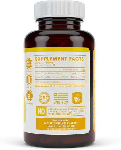 Vitamin K2 (mk7) with D3 Supplement for Best Absorption - 2-in-1 Support for Heart Health and Strong Bones | Vitamin D & K Complex | D3 5000 IU + ...