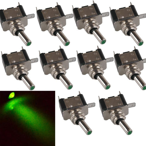 ESUPPORT 12V 20A AMP Green LED Light Rocker Toggle Switch SPST ON/OFF Car Motor Pack of 10...