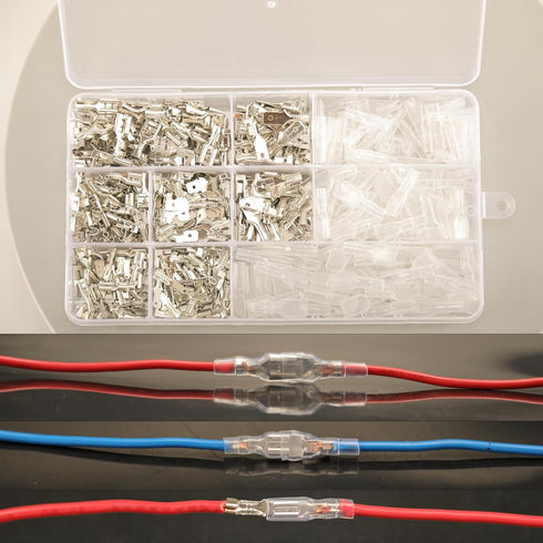 540pcs 2.8mm 4.8mm 6.3mm Male and Female Spade Connectors Kit with Insulating Sleeve, Crimp Connectors Crimp Terminals Electrical Connectors, Elec...