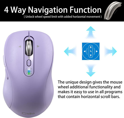 L570 Wireless Bluetooth Mouse, Portable Rechargeable Mouse with Charging Cable, USB Receiver and Two Bluetooth, 4-Way Scrollig for MacBook Air/Pro...