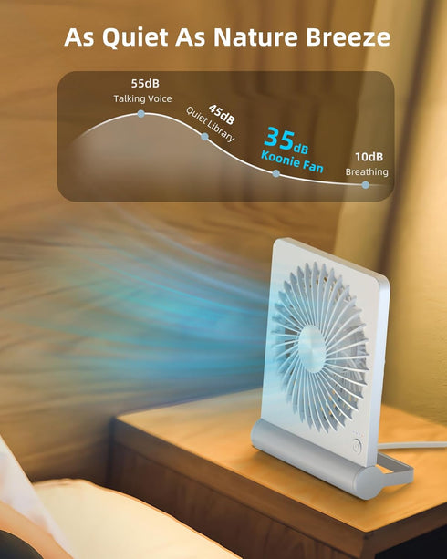 Koonie USB Fan, Strong Wind Ultra Quiet Small Desk Fan 220° Tilt Folding 3 Speeds Adjustable USB-C Powered Personal Fan for Home Office Desktop, W...