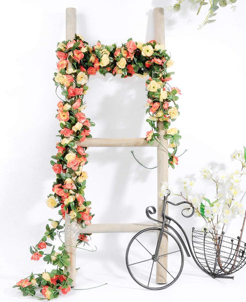 Miracliy 8Pcs 66FT Flower Garland, Orange and Champagne Artificial Rose Floral Vines Fake Hanging Spring Flower Garland for Wall Backdrop Wedding ...