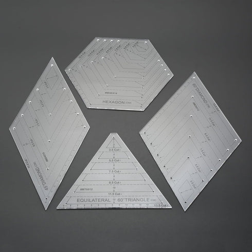 Yetaha 4PCS Quilting Rulers, 60 Degree Equilateral Triangle and Rhombus, 45 Degree Rhombus, Hexagon Shape Templates Transparent Patchwork Sewing C...