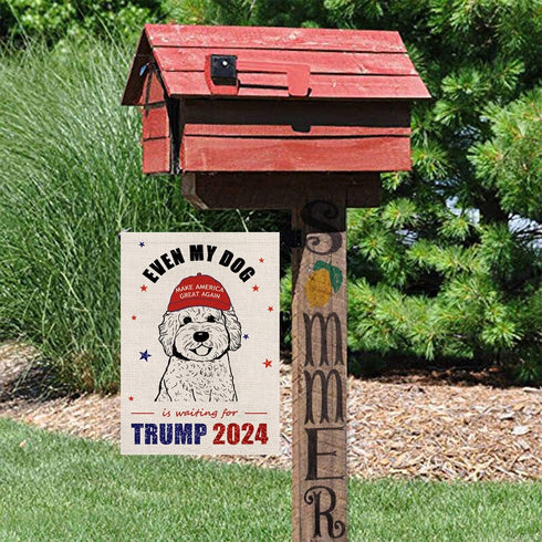 GAGEC Golden Doodle Garden Flag Even My Dog Is Waiting For Trump 2024 Vertical Burlap Double Sided Dog Outdoor Decor Yard Lawn Home Decoration 12....