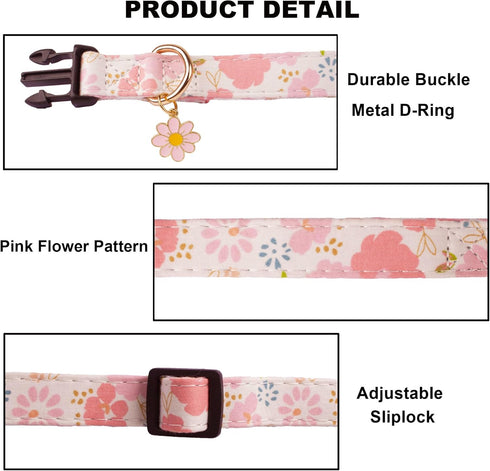ADOGGYGO Pink Floral Dog Collar with Bow, Adjustable Pink Plaid Dog Collars with Removable Bowtie Pet Pink Flower Collars for Small Medium Large G...