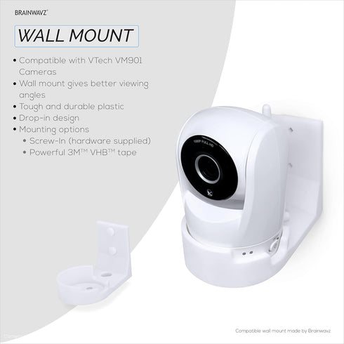 Drill Free Wall Mount for VTech ?VM901 Camera, Easy to Install Holder with Strong Adhesive, No Mess, Reduces Blind Spots & Clutter, Designed by Br...