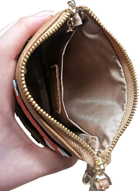 Fox Pattern Leather Coin Purse Keychain Change Pouch Wallet with Zippered(brown)...