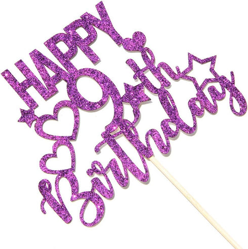 Purple Glitter Happy 9th Birthday Cake Topper for Cheers to 9 Years - Children's Birthday Party Cake Decorations...