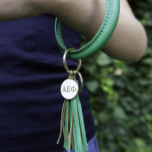 Sorority Shop PM Bangle Keychain - Phi Mu Pink Ring Keychain with Engraved Disc...
