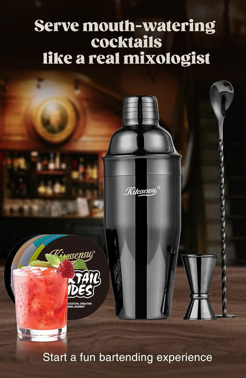 KITESSENSU Cocktail Shaker Set, Stainless Steel Martini Shaker Set with 24 Ounce Cocktail Mixer with Drink Shaker, Measuring Jigger, Bar Spoon & D...