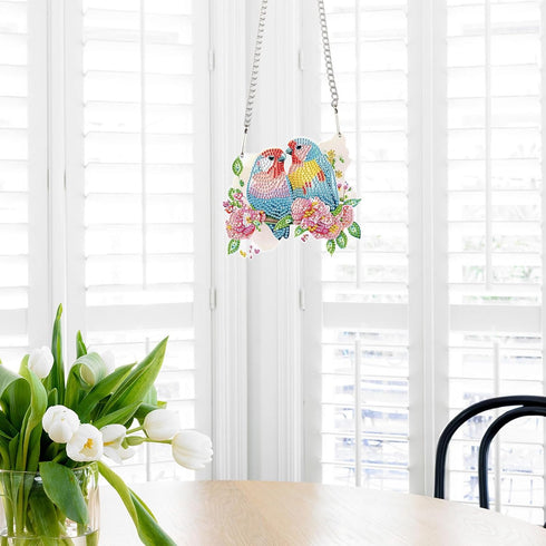 DIY 5D Parrot Diamond Painting Kits Hanging Sign Wall Art Sign Special Shaped Diamond Art Window Hanging Ornament Pendants Home Garden Wall Door H...