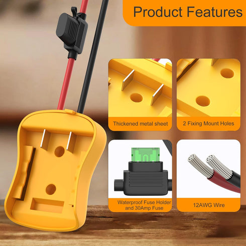 Battery Adapter for Dewalt 20V Power Wheel Battery Adapter 12 AWG Wire Battery Converters with Fuses and Connectors...