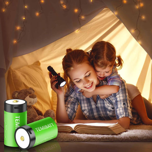 Rechargeable D Batteries, 2-Pack 1.5 Volt 12000mWh Li-ion D Battery for Household and Office Devices...